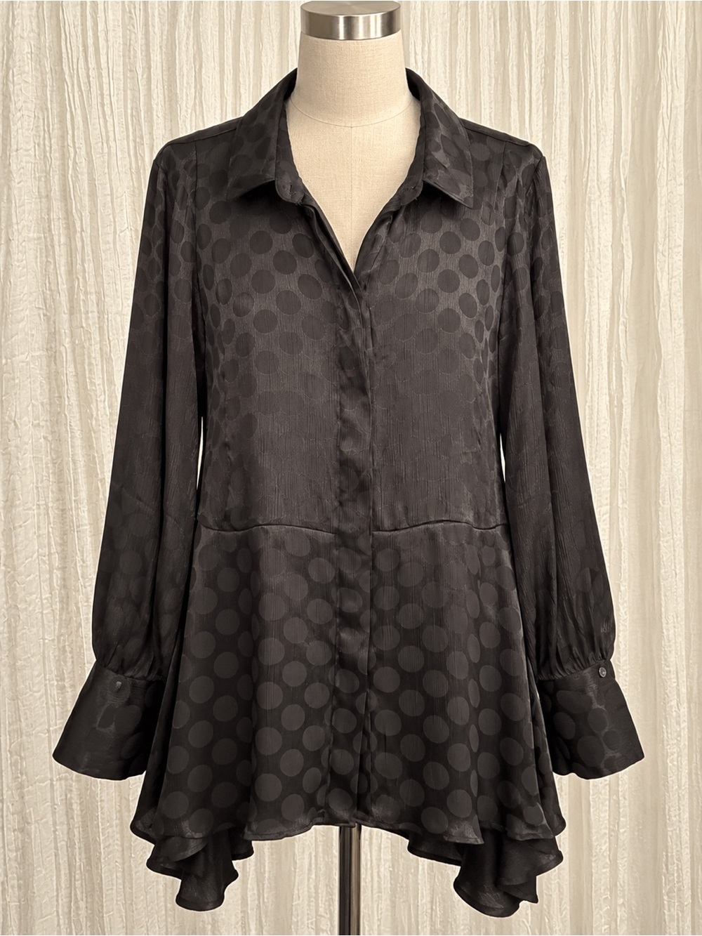 Lane Bryant Black Polka Dot Satin Button-Front Blouse